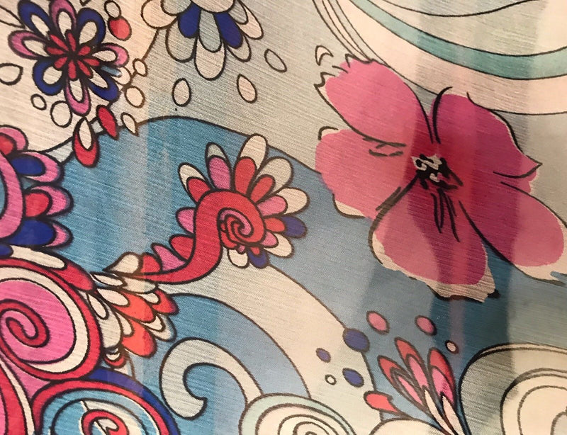 NEW! 100% Silk Chiffon Pucci Inspired Fabric Pink Blue Floral By